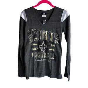 NWT NFL NEW ORLEANS SAINTS Football‎ Long Sleeve V-Neck Ladies Top, S